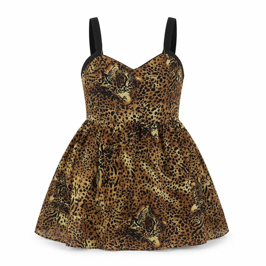 Oh My Love Womens Brown Animal Print Polyester A-Line  Size M  Halter