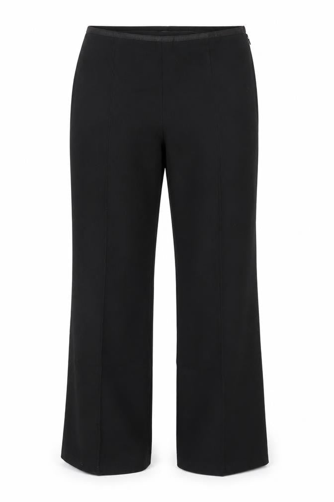 Front view of Marks & Spencer women’s black polyester trousers, size UK 14, 28-inch leg regular