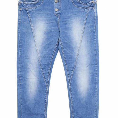 Iteno Jeans Womens Blue  Cotton Straight Jeans Size 4 L27.5 in Regular  - Diagonal Seam Detail Individual style buttons