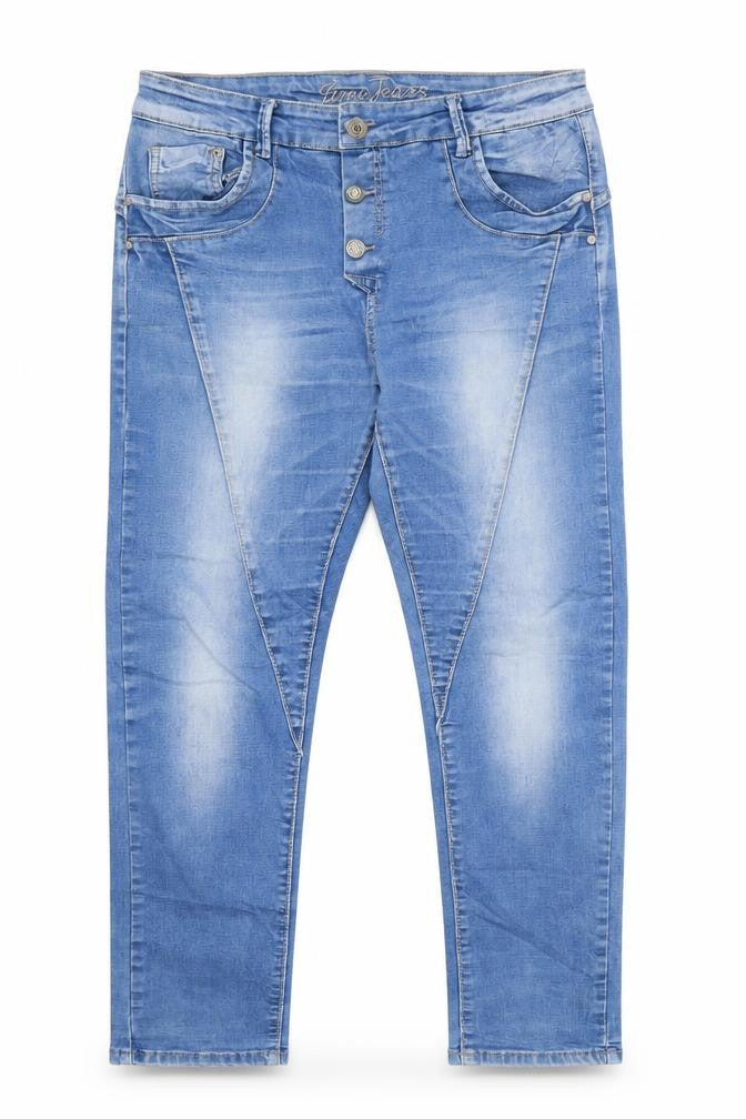 Iteno Jeans Womens Blue  Cotton Straight Jeans Size 4 L27.5 in Regular  - Diagonal Seam Detail Individual style buttons