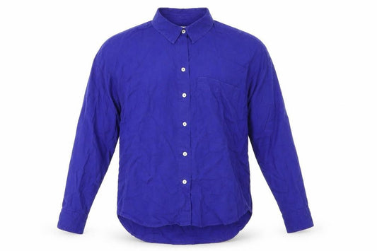 Front view of Mango men’s blue button-up, size M, collared - royal blue