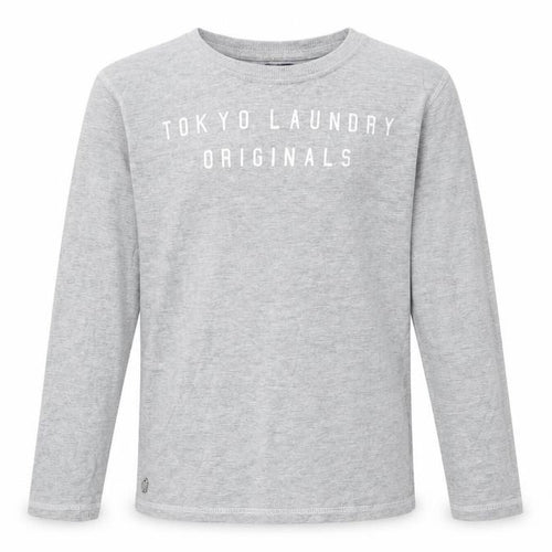Tokyo Laundry Co Boys Grey  Cotton Basic T-Shirt Size 11-12 Years Round Neck Pullover - Badge Detail