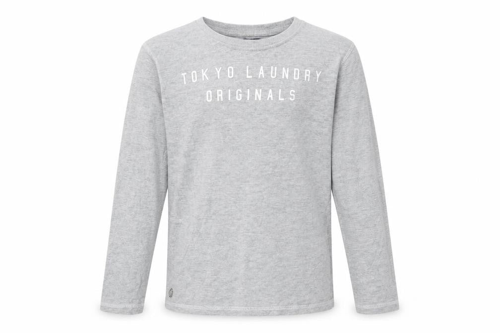 Tokyo Laundry Co Boys Grey  Cotton Basic T-Shirt Size 11-12 Years Round Neck Pullover - Badge Detail