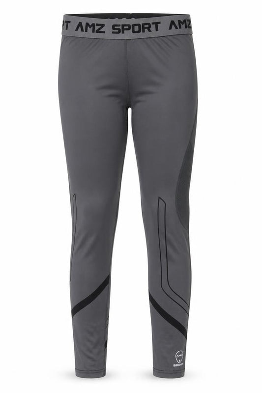 Front view of AMZSport women’s grey polyester jogger leggings, size S, 26-inch leg regular pullover