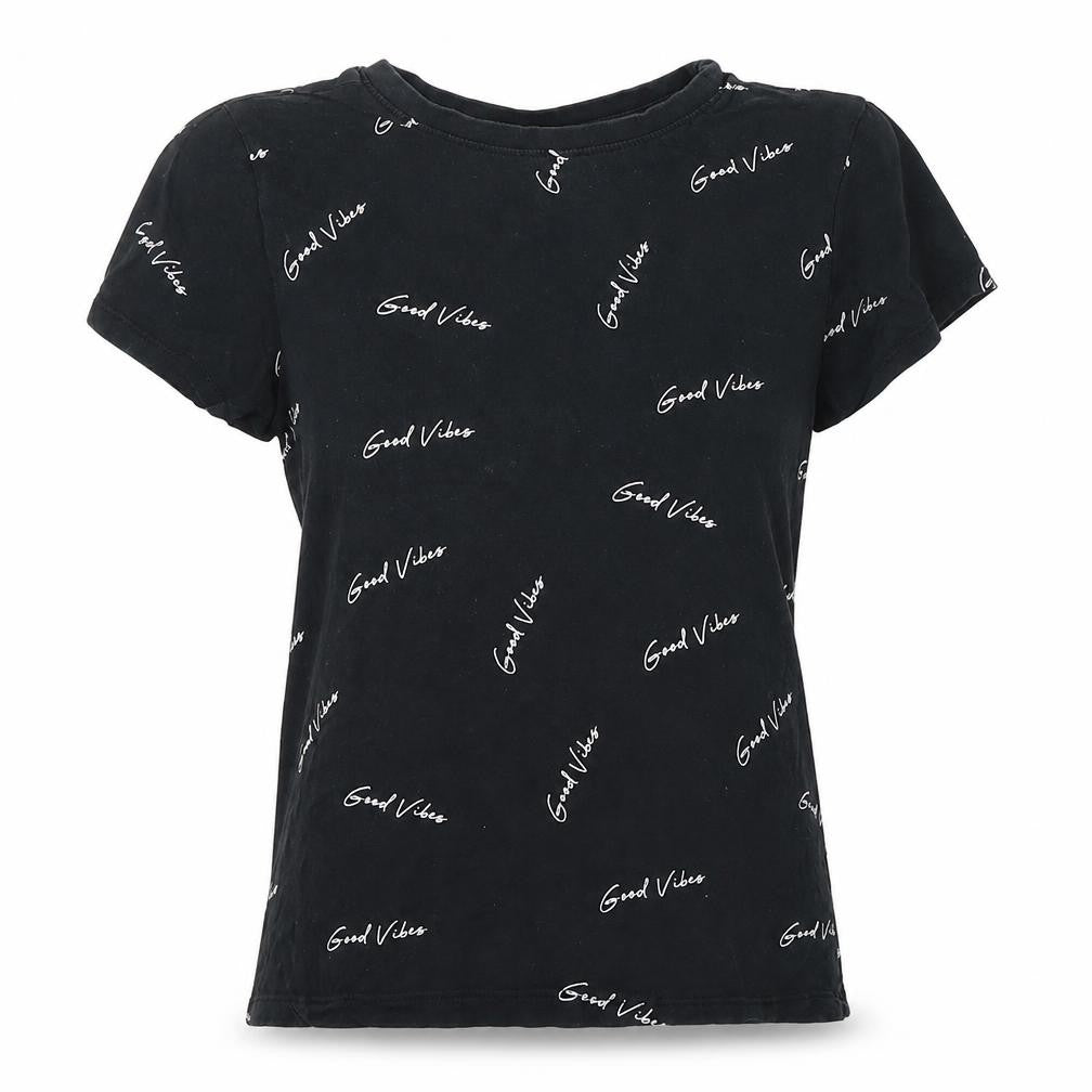 Front view of Primark women’s black 100% cotton basic t-shirt, size S, round neck