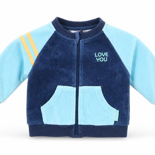 Cocco Drillo Boys Blue Colourblock Cotton Cardigan Jumper Size 3-6 Months   - Love you Navy Turquoise Yellow