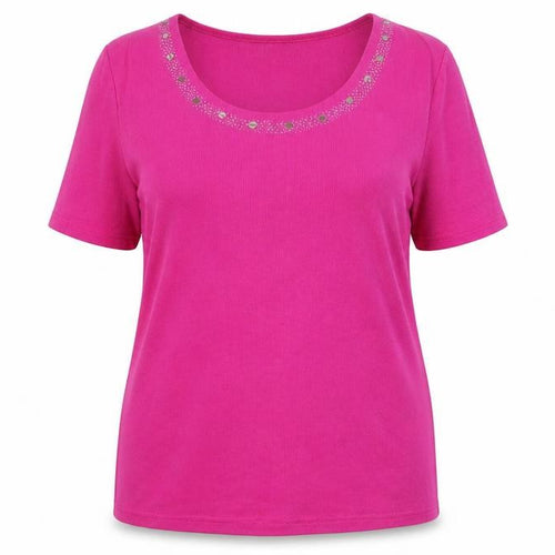 CC Womens Pink  Cotton Tunic T-Shirt Size XL Round Neck - Detailed neckline