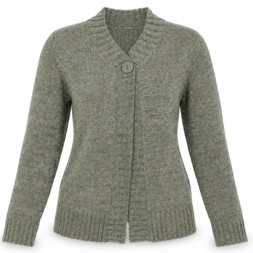 BM Womens Green V-Neck  Acrylic Cardigan Jumper Size S   - Oliver Green Flecked