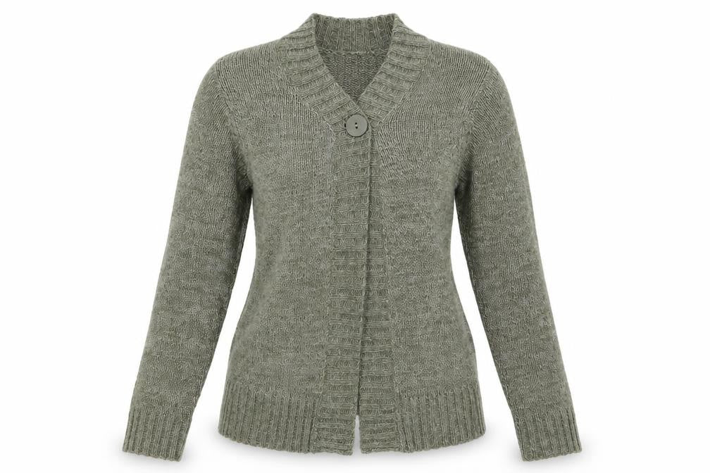 BM Womens Green V-Neck  Acrylic Cardigan Jumper Size S   - Oliver Green Flecked