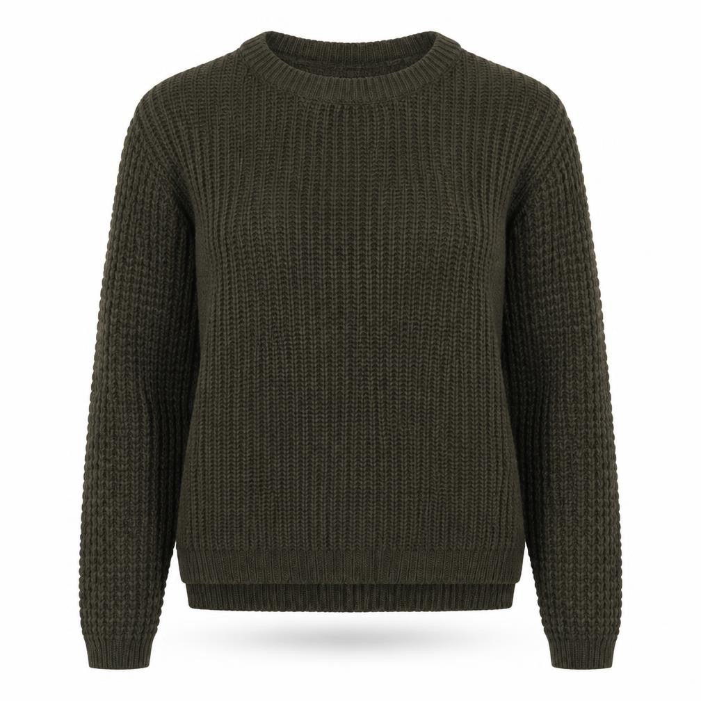 Front view of Select women’s green round neck acrylic jumper, size UK 14