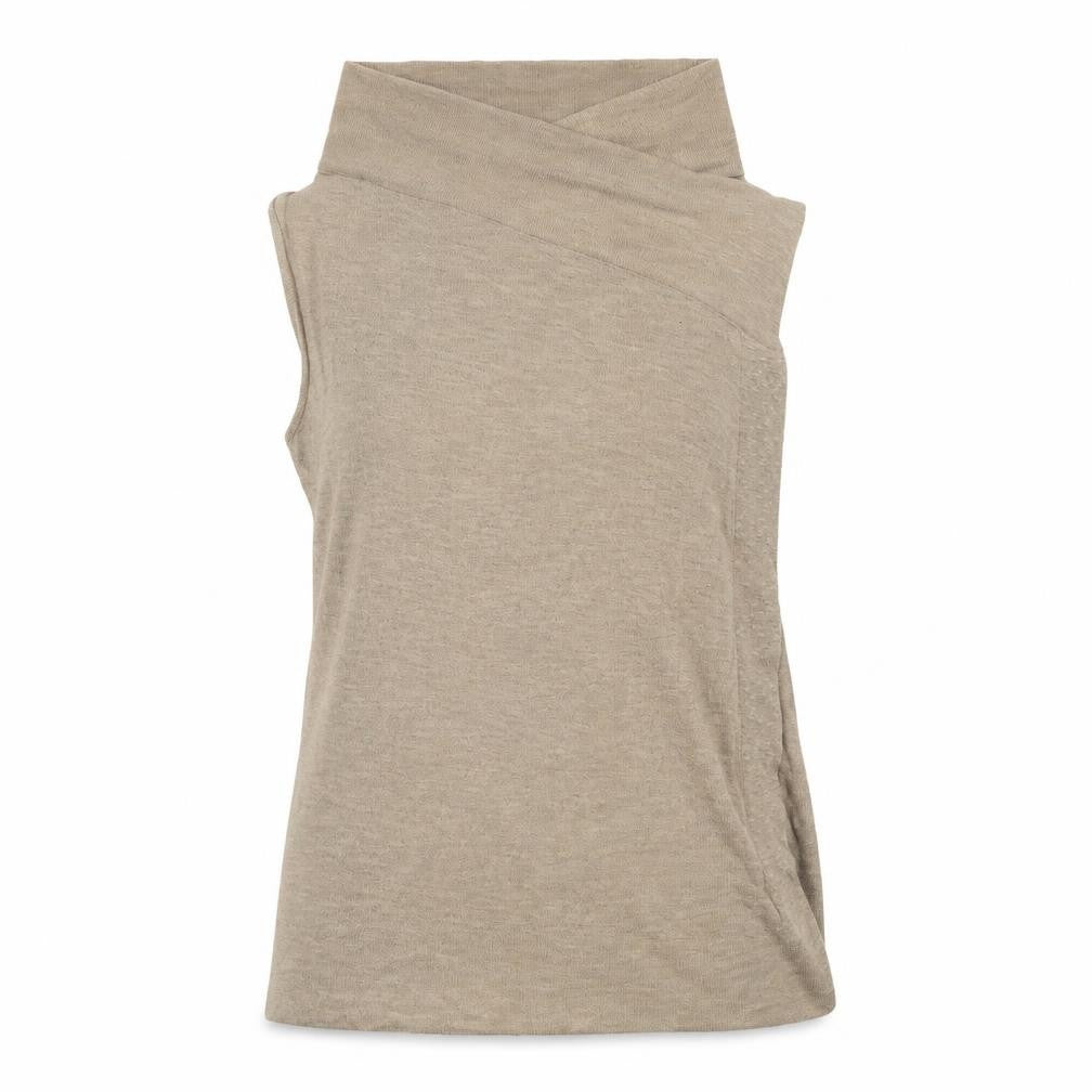 Front view of River Island women’s brown v-neck acrylic wrap jumper, size UK 12