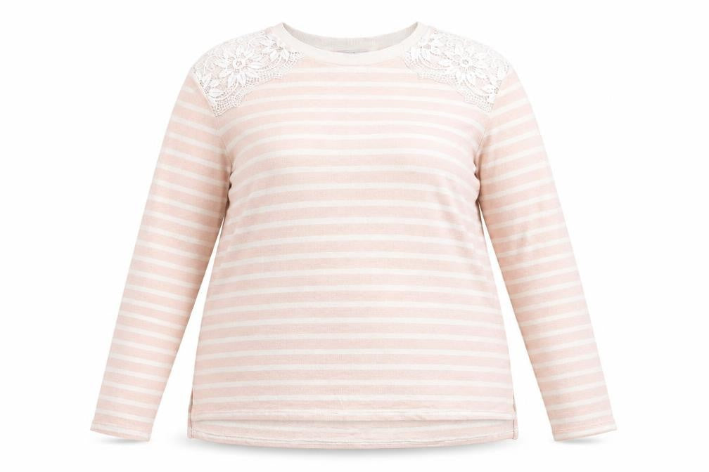 Front view of Next women’s multicoloured round neck striped cotton jumper, size UK 16