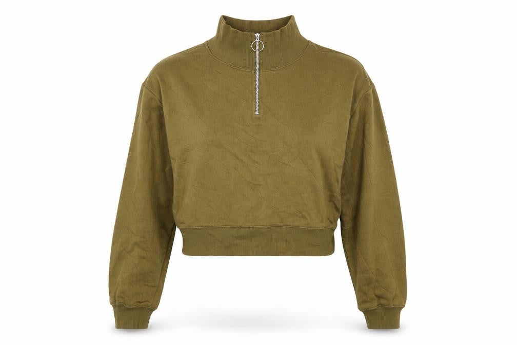 Front view of H&M women’s green cotton pullover sweatshirt, size S
