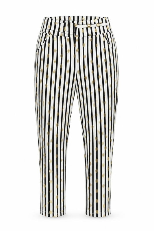 Front view of Preworn women’s multicoloured striped polyamide trousers, size M, 27-inch leg regular