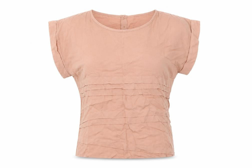 Front view of La Redoute women’s orange striped viscose basic t-shirt, size UK 10, round neck
