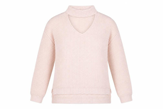 Front view of Atmosphere women’s pink acrylic pullover sweatshirt, size UK 10
