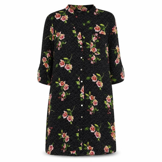 Front view of Papaya women’s black floral polyester a-line, size UK 8, round neck