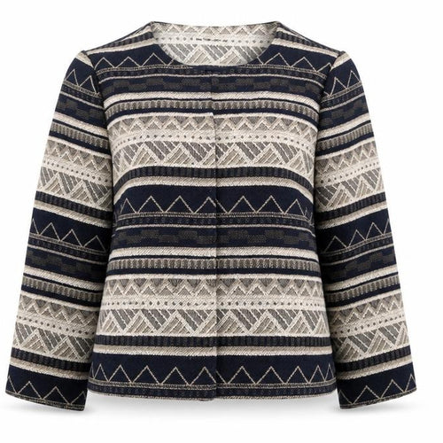 Bonmarché Womens Blue Round Neck Geometric Polyester Cardigan Jumper Size 14