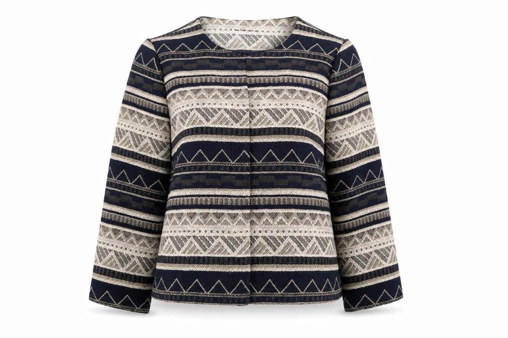 Bonmarché Womens Blue Round Neck Geometric Polyester Cardigan Jumper Size 14