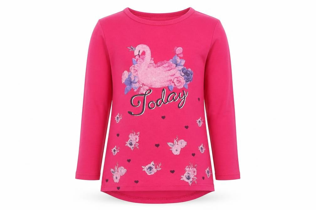 MISS BUNNY Girls Pink Floral  Basic T-Shirt Size 10 Years Round Neck  - SWAN  TODAY