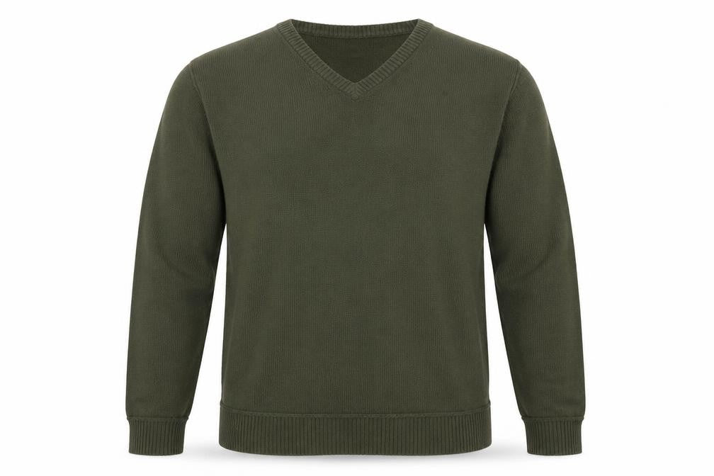 Front view of SIMON CLARK men’s green acrylic pullover sweatshirt, size L
