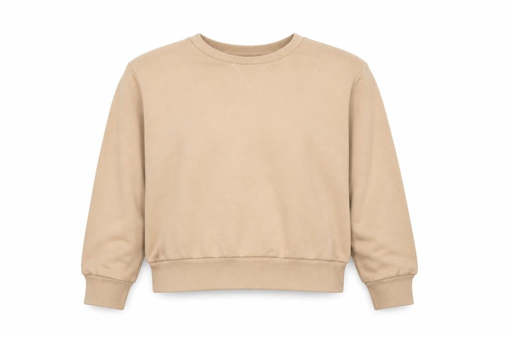 Front view of Primark women’s beige cotton pullover sweatshirt, size XS