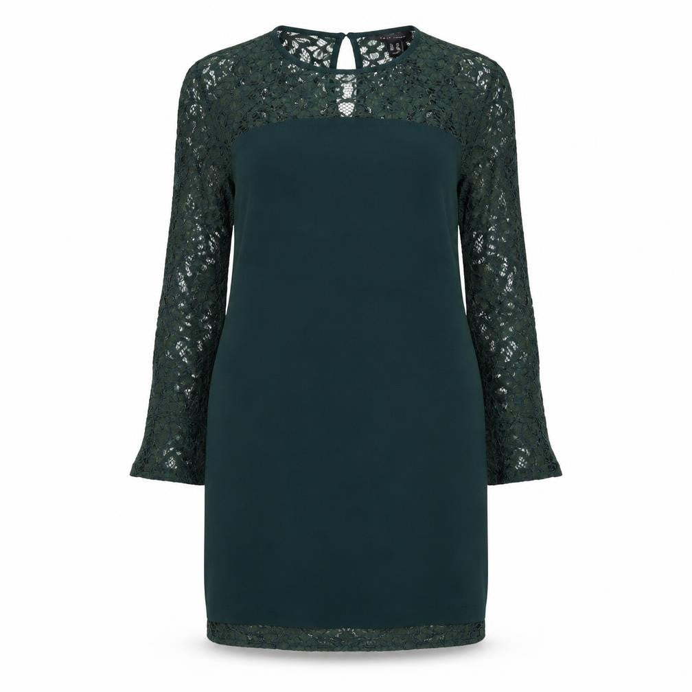 New Look Womens Green Floral Polyester Sheath  Size 12  Round Neck