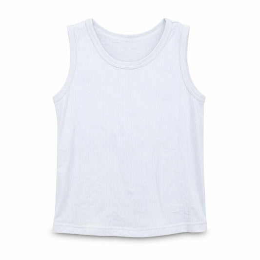 Front view of George boys’ grey cotton basic tank, size 5-6, years round neck - pale grey/blue