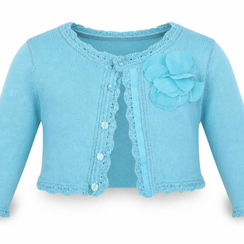MW Butterfly Girl Girls Blue Round Neck Floral Cotton Cardigan Jumper Size 5-6 Years   - Faux Flower - Turquoise