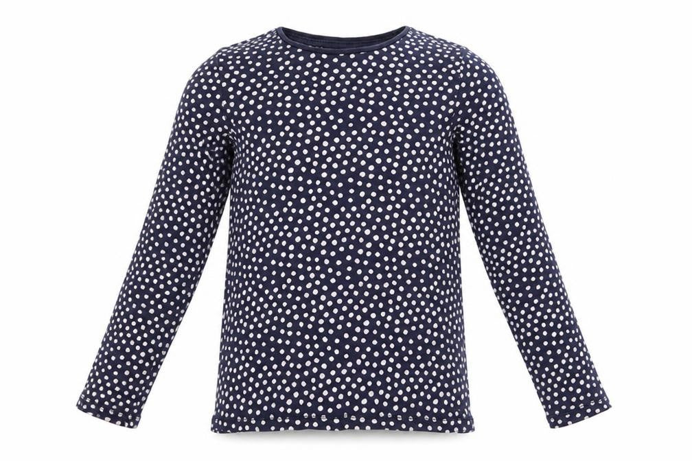 TU Girls Blue Polka Dot Cotton Tunic Casual Size 7 Years Round Neck  - White Polka Dots