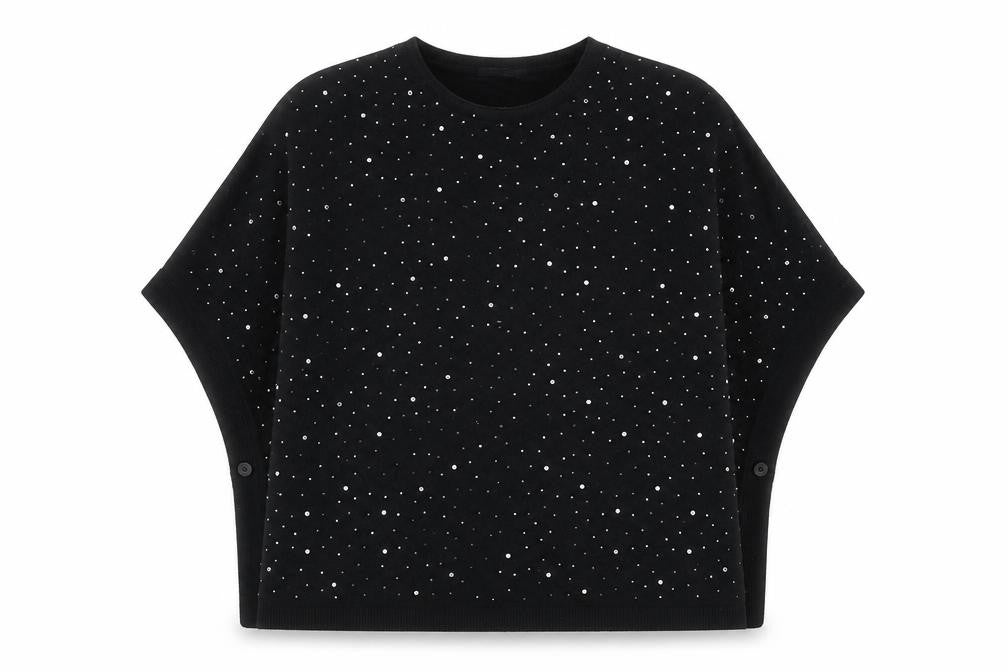 Front view of M&V women’s black round neck cotton jumper, size S