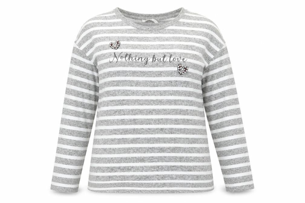 Front view of George women’s grey round neck striped polyester jumper, size S