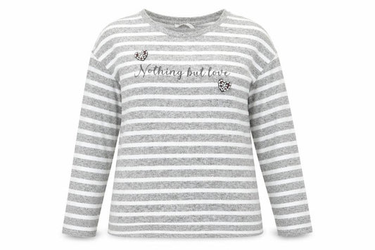 Front view of George women’s grey round neck striped polyester jumper, size S