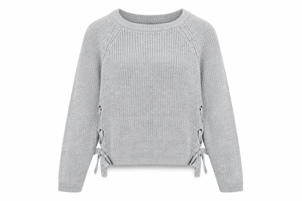 Front view of Primark women’s grey acrylic pullover sweatshirt, size M