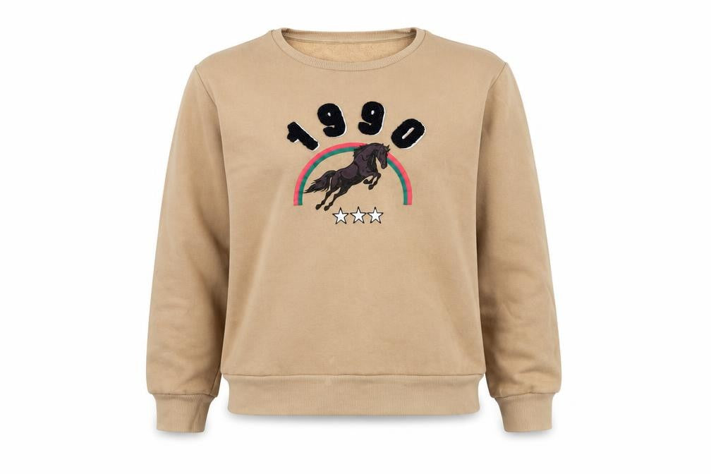 Marks and' Girls Brown Animal Print Cotton Pullover Sweatshirt Size 10-11 Years   - Camel Colour Jumping Horse 1990