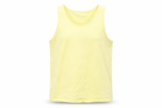Front view of ASOS women’s yellow cotton basic tank, size L, round neck