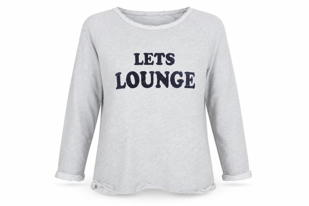 Front view of Very women’s grey round neck cotton jumper, size UK 14, - lets lounge