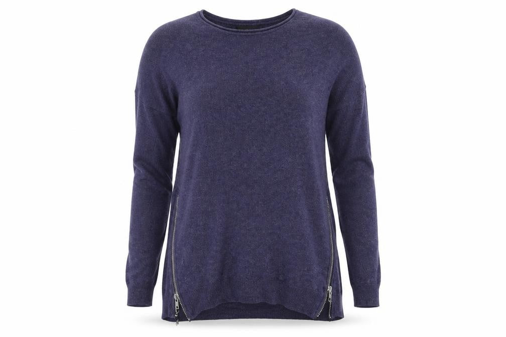 Front view of Primark women’s blue round neck viscose jumper, size UK 6