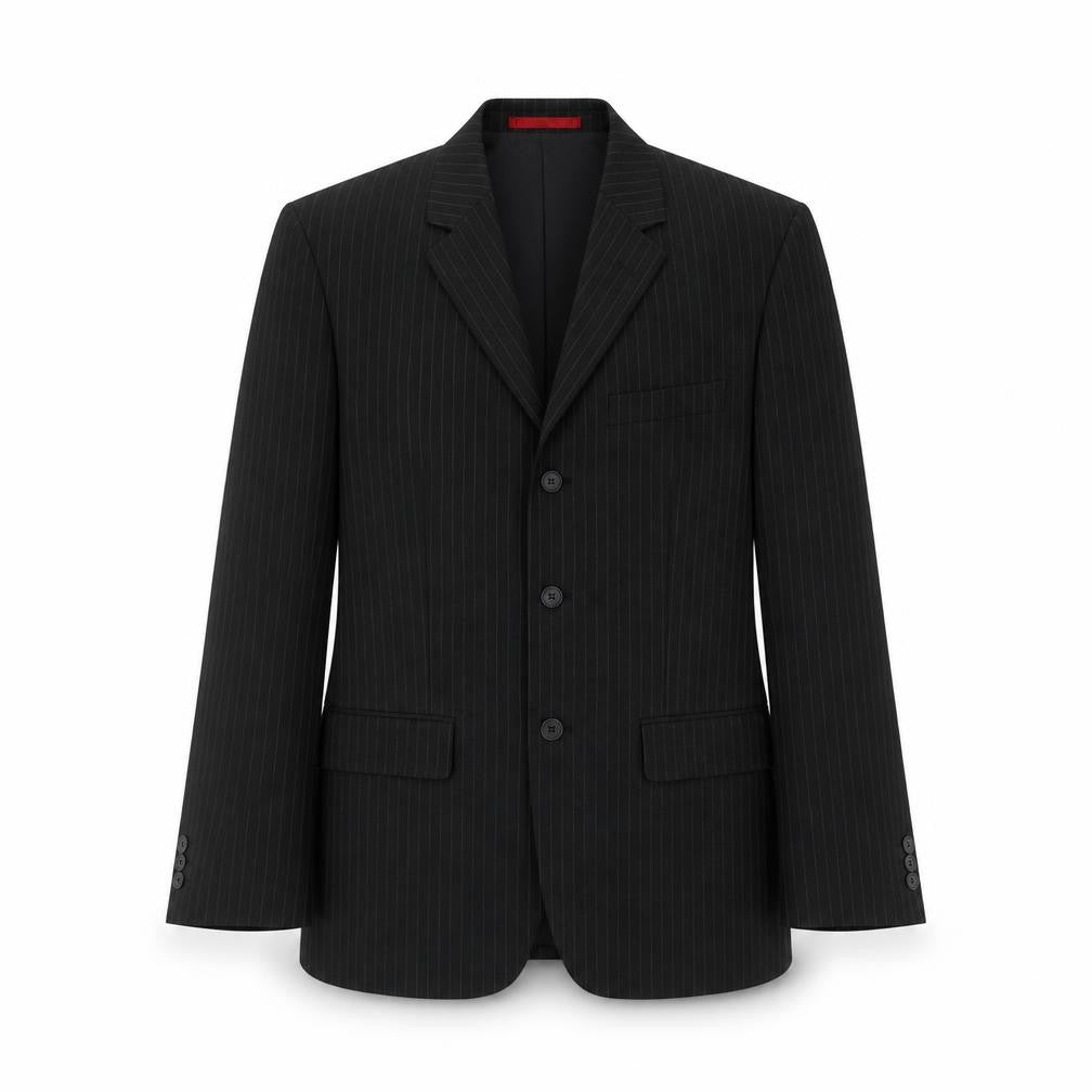 Front view of Burton men’s black striped jacket blazer, size M