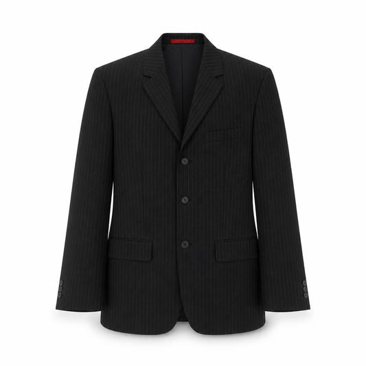 Front view of Burton men’s black striped jacket blazer, size M
