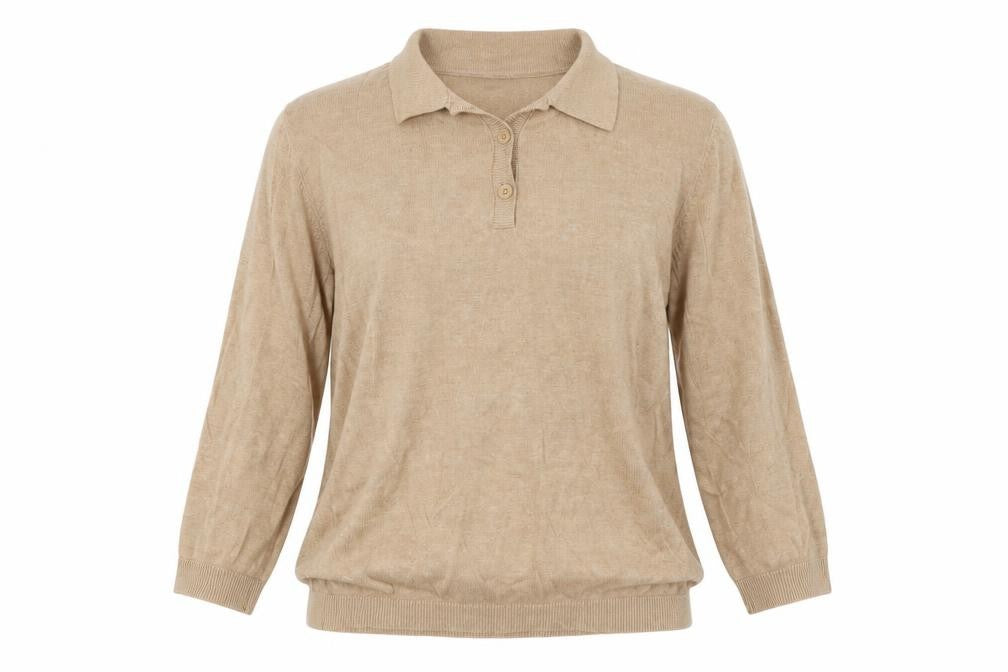 Front view of ADPT. women’s beige collared viscose jumper, size L