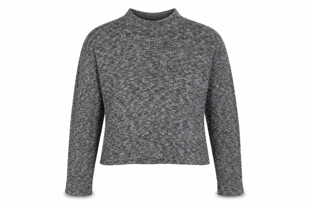 Front view of Primark women’s grey mock neck viscose jumper, size UK 18