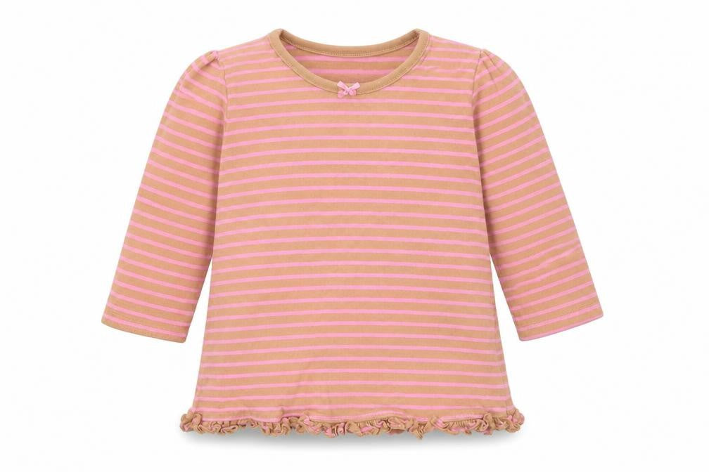 George Baby Green Striped Cotton Basic T-Shirt Size 9-12 Months Round Neck