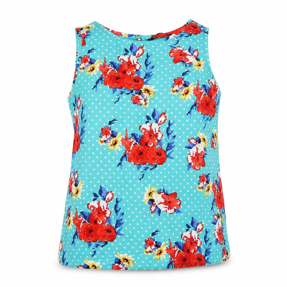 Dunnes Womens Green Floral Polyester Basic Tank Size 16 Round Neck