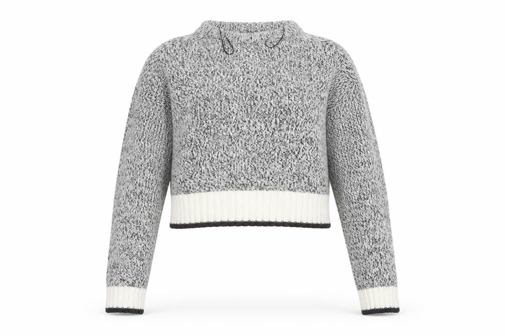 Front view of H&M women’s grey round neck acrylic jumper, size S
