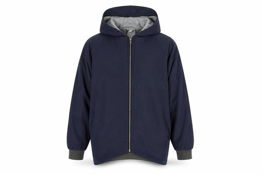 Front view of tessara men’s blue parka coat, size M