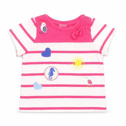 Mini Club Baby White Striped Cotton Basic T-Shirt Size 0-3 Months Round Neck
