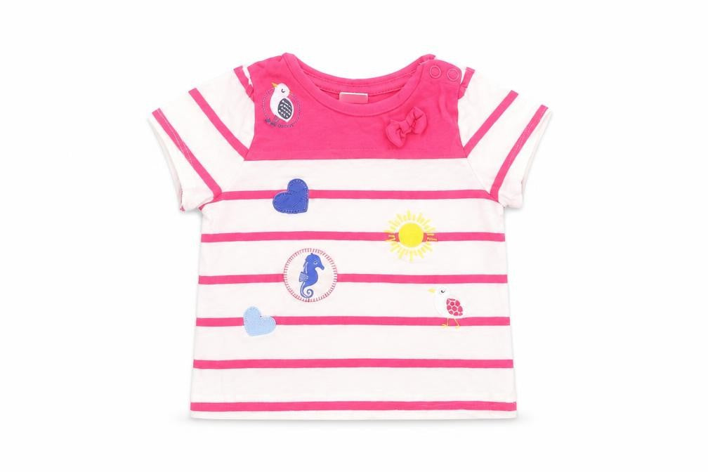Mini Club Baby White Striped Cotton Basic T-Shirt Size 0-3 Months Round Neck