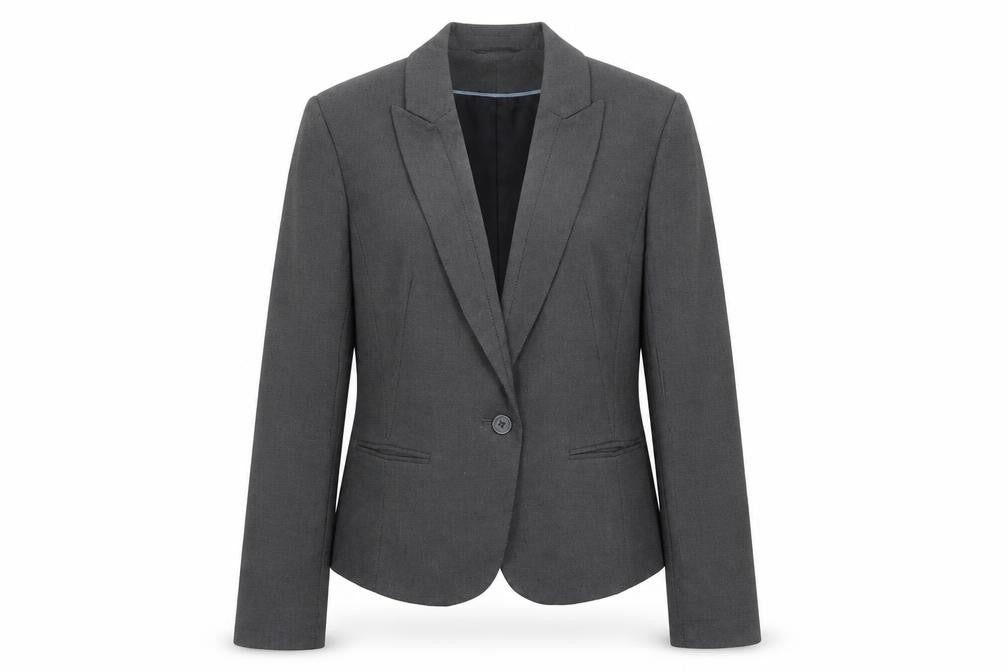 Front view of Tu women’s grey polka dot polyester jacket suit jacket, size UK 12