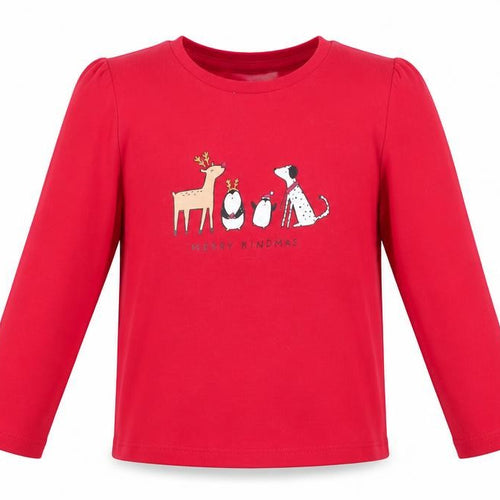 George Girls Red Animal Print Cotton  Pyjama Top Size 3-4 Years   - Merry Kindness Christmas